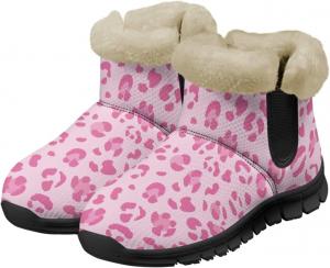 Зимние женские ботинки Jeiento с животным принтом, теплые внутри, на подкладке, слипоны для зимней прогулки, Pink Leopard Print