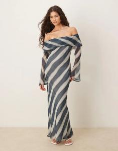 Платье миди ASOS DESIGN с отворотом и вырезом-бардо в синюю полоску