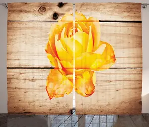 Романтическая штора в деревенском стиле ABAKUHAUS, лепестки роз и цветы, присборенная штора для спальни с петлями и крючками, 280 x 225 см, оранжево-желтый Abakuhaus