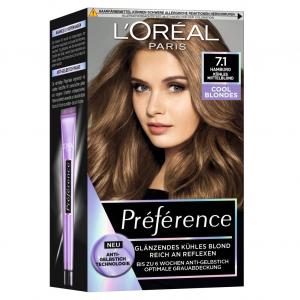 Краска для волос preference cool blondes Loreal Paris, 7.1 - kuehles mittelblond, количество 1 шт.