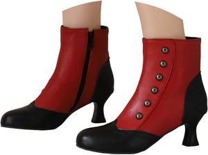 Женские ботильоны на шпильке с средним каблуком, короткие ботинки с круглым носком, боковой молнией, праздничные ботинки с цветными вставками и заклепками, готические ботинки Виктория Generic, Red