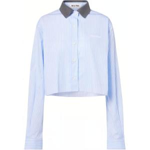 Рубашка в полоску с вышитым логотипом MIU MIU, синий