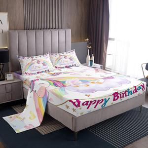 Erosebridal Комплект постельного белья для девочек с принтом единорогов в розово-голубой омбре, White Purple