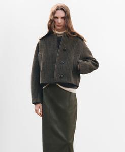 Женская шерстяная куртка в клетку гусиная лапка MANGO, Brown