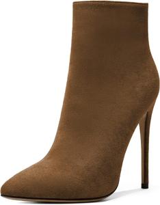 Женские ботильоны SAMMITOP на высоком каблуке-стойке, с боковой молнией, модные ботильоны, зимние туфли 4,5'', Brown