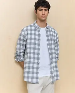 Мужская фланелевая рубашка в клетку Easy Wear, светло-серый