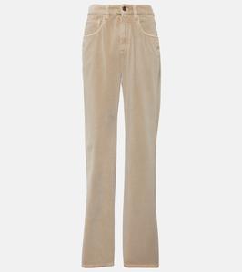 Прямые брюки из хлопкового бархата со средней посадкой Brunello Cucinelli, бежевый