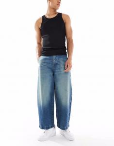 Джинсы ASOS DESIGN barrel fit в цвете средне-синего мытья