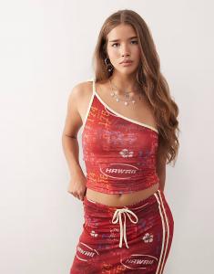 Топ с принтом на одно плечо, регулируемый, с завязкой Collusion, красный