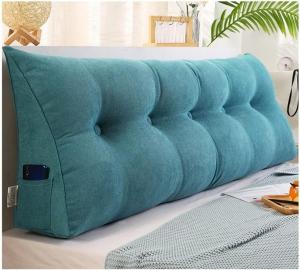 Треугольная подушка-клин для чтения размера Queen, длинная подушка для изголовья кровати, большая съемная подушка, подушка для поддержки поясницы и спины размера Queen со съемным чехлом (Цвет: синий, Размер: 47 дюймов/1) COZMAX, Blue