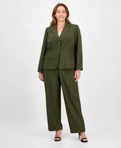 Пиджак из крепа на двух пуговицах и брючный костюм больших размеров Le Suit, зеленый