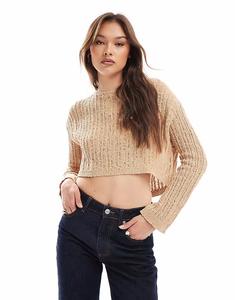 Укороченный свитер хлопковой вязки On ladder цвета песчаника Cotton:On