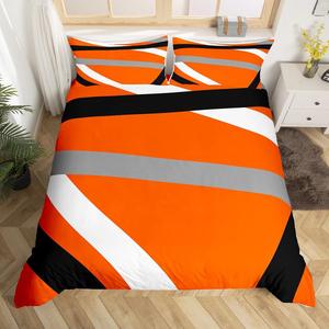 Erosebridal Полосатый комплект постельного белья Orange Gray Black Modern Abstract с геометрическими линиями в стиле бохо, Orange Gray Black