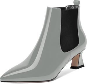 Женские зимние ботильоны AMBELIGHT с острым носком, лакированные, офисного стиля, на низком каблуке-кубике 2 дюйма, с эластичной вставкой, Grey