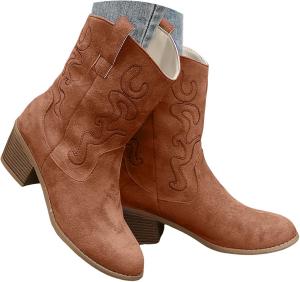 Женские ковбойские ботинки Ботильоны на щиколотку Широкие средние голени С заостренным носком Вестерн ботинки Короткие массивные классические ботильоны Iwihmiv, коричневый