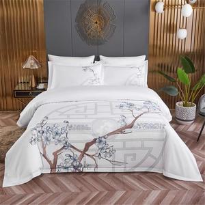 SkiPdr Комплект постельного белья Chinoiserie Print White из длинноволокнистого хлопка