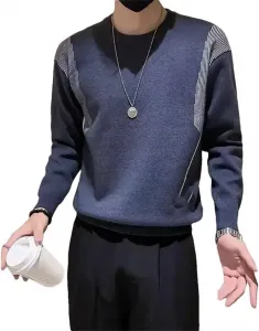 Мужской вязаный свитер с круглым воротником в полоску