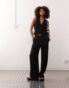 Свободные брюки свободного кроя из смеси льна Reclaimed Vintage черного цвета