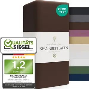 Простыня на резинке Jersey, высота 40 см, 100% хлопок, большого размера, 180 x 220-200 x 220 см, для водяных кроватей и кроватей с пружинным блоком (коричневая) Strauss Home