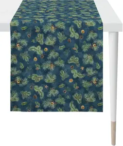 APELT дорожка для стола "9530 WINTER WORLD, Новогоднее украшение, Рождество ", (1 шт.), цифровая печать 48х140 см, синий/зеленый