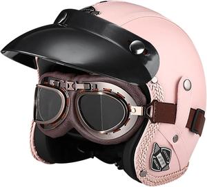 Шлем кожаный Bauti с защитными очками, розовый