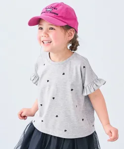 Футболка с коротким рукавом и рюшами с принтом в виде сердечек, детская одежда, для девочек, принт в виде сердечек, весна/лето 2026 Devirock, цвет 003-Mottled Gray