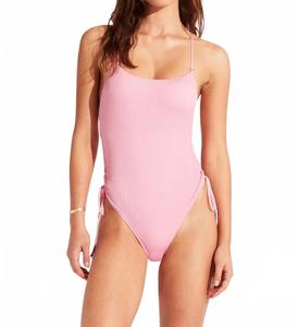 Купальник-монокини с вырезом лодочкой и шнуровкой на боку в цвете парфе розовый Seafolly