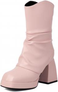 Женские ботильоны Aflngle на платформе с массивным каблуком и квадратным носком, с задней молнией, короткие ботинки, классические туфли для вечеринок, выпускного и торжественных мероприятий, Pink