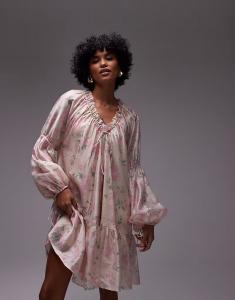 & Other Stories полупрозрачное мини-платье с объемными рукавами и цветочным принтом