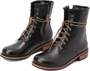 Женские кожаные ботильоны Alyaafifa с низким каблуком, шнуровкой и застежкой-молнией, закрытым носком, для осени, короткие походные и повседневные обувь для активного отдыха, Black