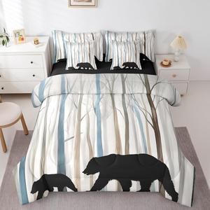 Erosebridal Комплект постельного белья Bear с одеялом в стиле лесных животных, коричневый и синий, Black Brown Blue