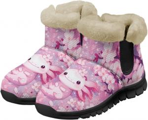 Женские зимние ботинки Jeiento Cute Salamander с цветочным узором, пушистые, на щиколотку, для походов, с противоскользящей подошвой, Salamander Cherry Blossom