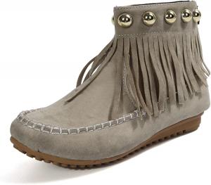 Generic Женские мокасины с бахромой, ботильоны на щиколотке, ретро, замшевые с кисточками, декорированные заклепками, мокасины, обувь с нескользящей подошвой, на плоском каблуке, осенне-зимние повседневные модные ботильоны с молнией