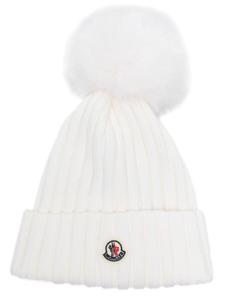 Moncler шапка бини с помпоном, нейтральный цвет