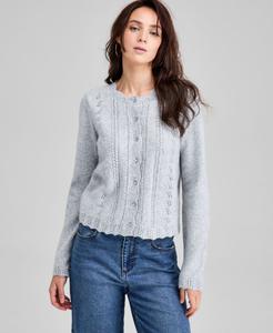 Женский кардиган с ажурным краем и зубчатым краем, эксклюзивно представлен в Macy's And Now This, Heather Grey