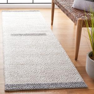 Ковер-дорожка SAFAVIEH, 69 x 244 см, Natura Collection, Ivory & Grey, ручной работы, шерстяной, в полоску, идеален для помещений с высокой проходимостью в гостиной, спальне (NAT324G)