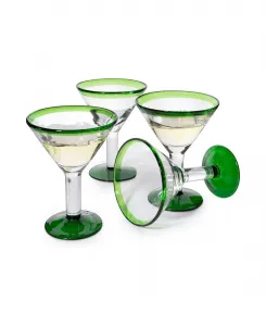 Набор из 4 бокалов для мартини и маргариты ручной работы, изготовленных методом выдувания стекла The Wine Savant, зеленый