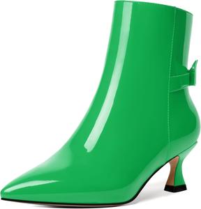 Женские ботильоны MERRORI с острым носком, застежкой-молнией, лакированной отделкой, низким каблуком-шпилькой 2 дюйма, Green