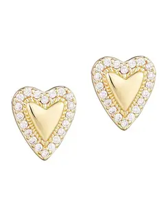 Золотые объемные мини-серьги-гвоздики в форме сердечек с ореолом Adornia, gold