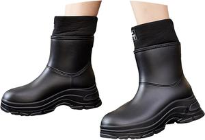 Женские водонепроницаемые резиновые сапоги до щиколотки с плюшевой подкладкой, противоскользящие садовые ботинки для улицы, удобные, дышащие, модные зимние сапоги Generic, Black
