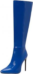 Женские высокие сапоги до колена из лакированной кожи с острым носком, на шпильке, с молнией, сексуальные длинные ботильоны для зимы Generic, Blue