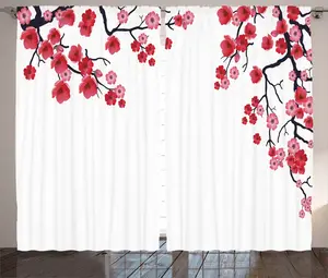 Штора ABAKUHAUS Vintage Rustic, лепесток ветки сакуры, универсальная ленточная штора для гостиной с петлями и крючками, 280 x 175 см, цвет: темно-фиолетовый, белый, розовый Abakuhaus