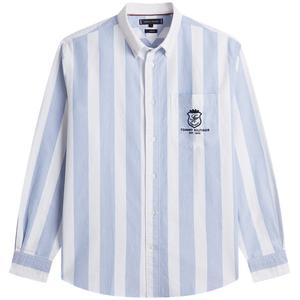 Tommy Hilfiger Рубашка мужская синяя в белую полоску 0GY Lapel Moderate
