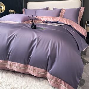 LUOLAI HOME Комплект постельного белья 4 предмета, простыня 180 см, пододеяльник 200x230 см, элегантный фиолетовый и бобовая паста красный, Aidela