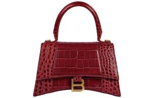 Balenciaga Часовая сумка с верхней ручкой малая из тисненой кожи крокодила темно-красная