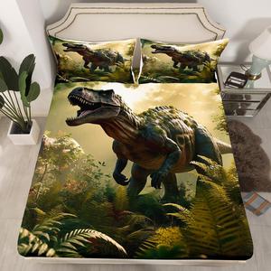 Erosebridal Комплект постельного белья 3D Dinosaur с дикими сафари животными и тропическими растениями, Dinosaur-06