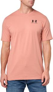 Мужская спортивная футболка Under Armour с коротким рукавом на левую грудь, (697) Canyon Pink/Black