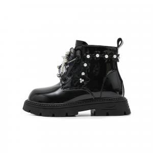 Детские водонепроницаемые, легкие, с амортизацией и противоскользящей подошвой кожаные ботинки Frozen Anti Kick Disney, черный[thick cotton thermal]