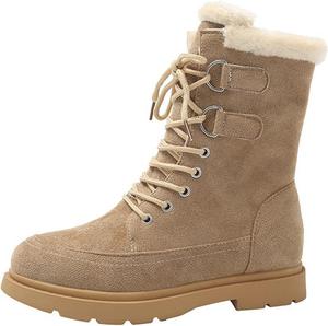 Женские ботинки водонепроницаемые с меховой подкладкой, средней длины, утиного стиля, удобные повседневные рабочие ботильоны на шнуровке, зимняя обувь для женщин 2025 Generic, #C06-Khaki