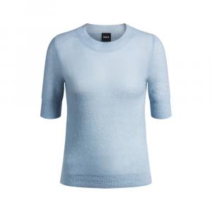 Вязаный свитер с укороченными рукавами из фактурной шерсти BOSS, светло-голубой